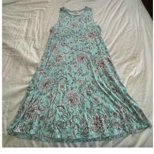 Soft Turquoise floral dress with white, light pink, tan, and green floral color